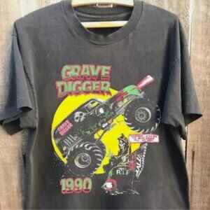 Vintage 1990 Grave Digger Monster Truck Graphic Black T-Shirt